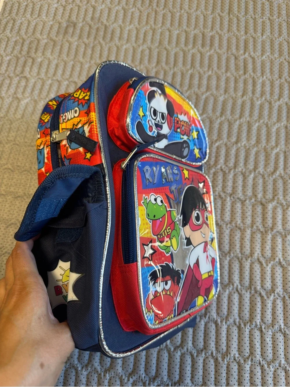 Kids Cartoon Superhero Backpack in Blue, Red and Yellow
